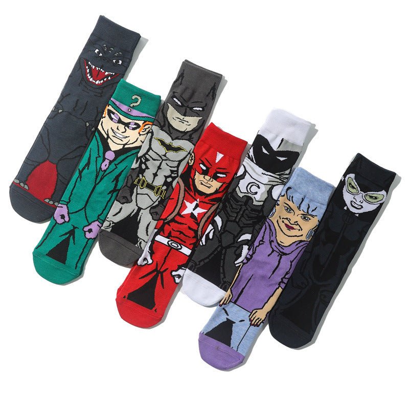 Cotton Men's Medium Tube Cartoon Sock Anime Women's Movie Socks Daredevil Socks Long Tube Tide Socks-5PRS