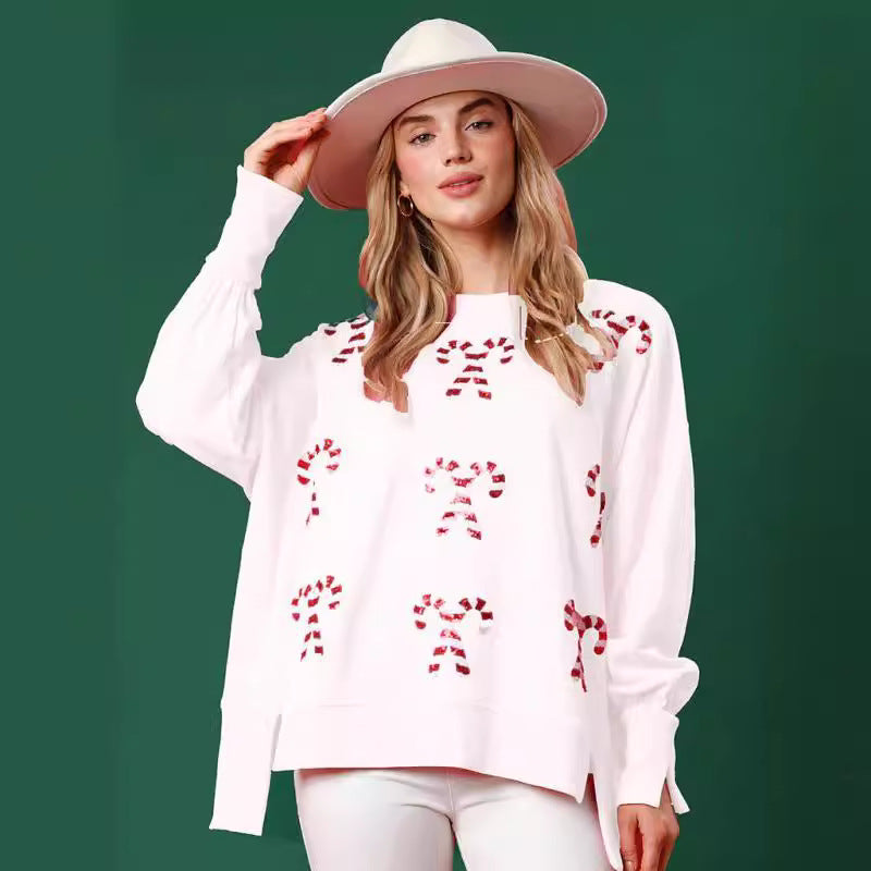 2024 Autumn and Winter New Women's Clothing Christmas Candy Sequined Top Loose Casual Sweater