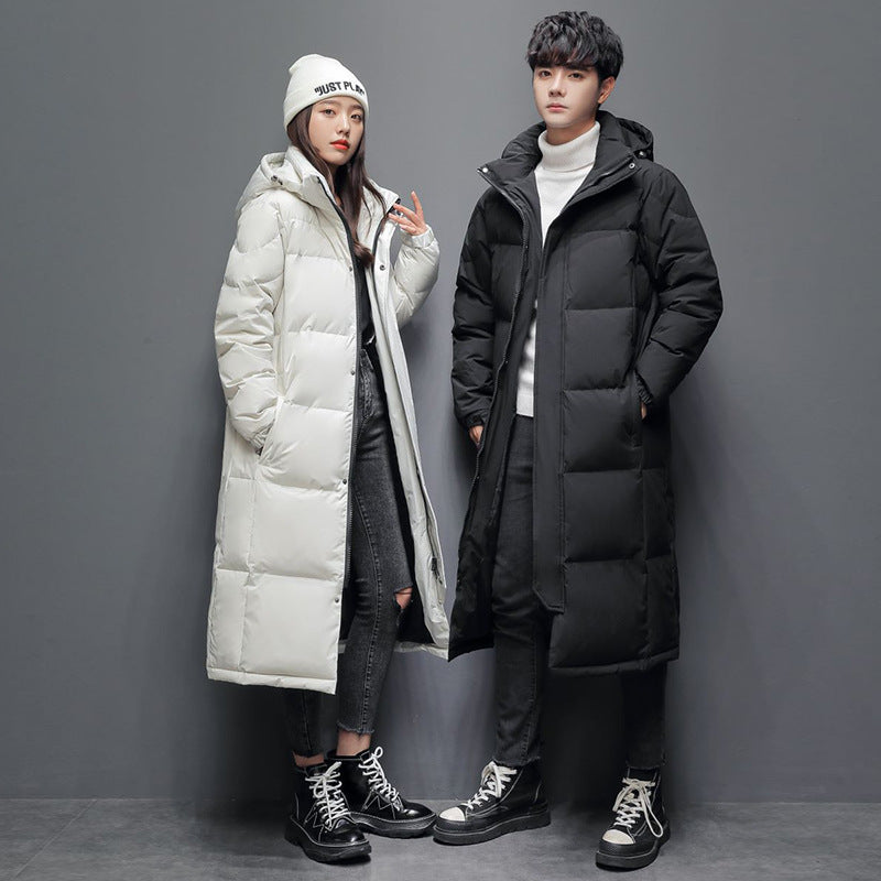Winter Couple New Down Jackets Men's and Women's Similar Art School Uniforms Medium and Long Knee White Duck Down Jackets Men's