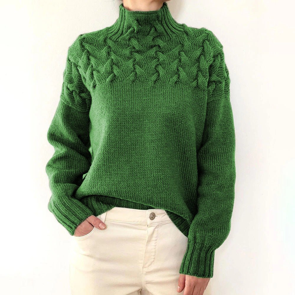 Women's Fashion Cable Knitted Detail Turtleneck Long Sleeve Sweater Women