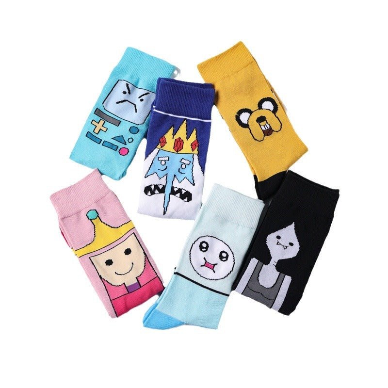 Cotton Men's Large Size Four-season Socks Casual Cartoon Trendy Socks Men's Socks Women's Ins Socks-5PRS