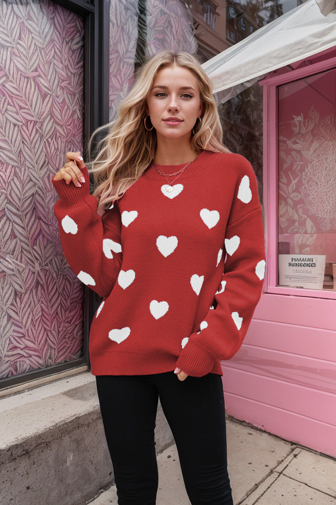 Winter Valentine's Day Love Pullover Women's Knitted Sweater Women's Large Size Loose Sweater Women's