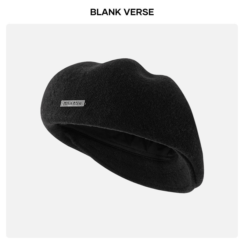 Autumn and Winter New Metal Standard Beret Children Big Head Circumference Show Face Small Reverse Wear Woolen Forward Hat