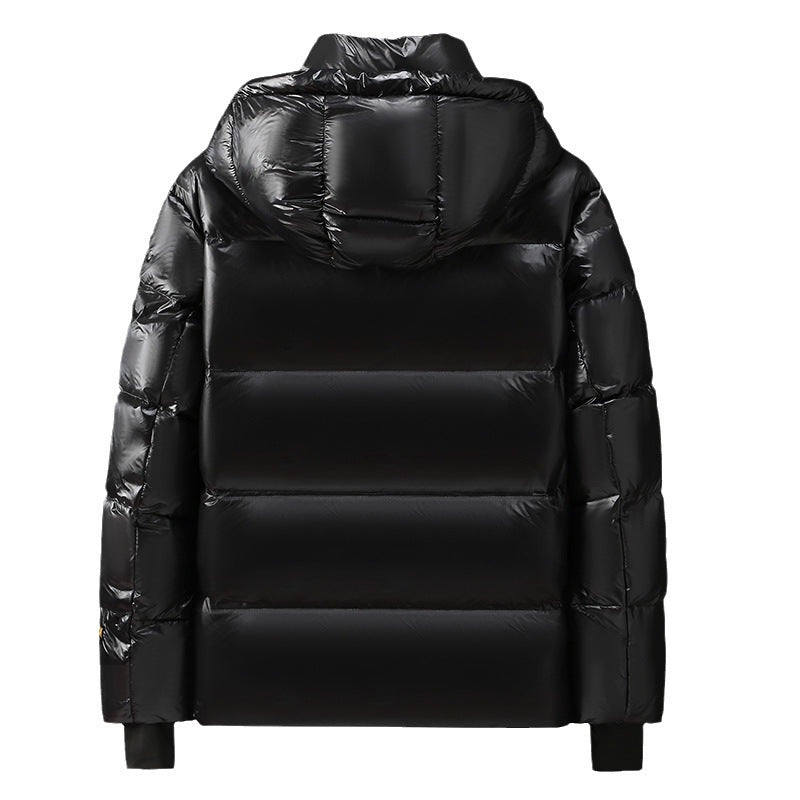 Winter New Black and Gold Winter Clothes Short Thickened Hooded Simple Glossy Coat for Men and Women