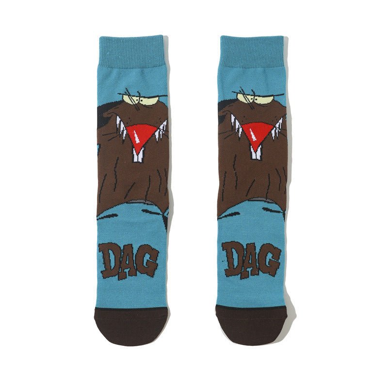 Male Parasite Cartoon Tide Socks Women's Medium Tube Men's Sponge Socks Long Tube Cotton Animation Socks-5PRS
