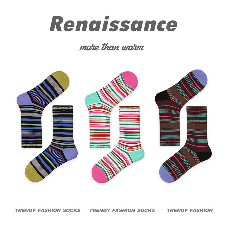 Vintage Renaissance Women’s/Kids’ Thermal Socks - Retro Combed Cotton, Fall-Winter Trendy Design-3PRS