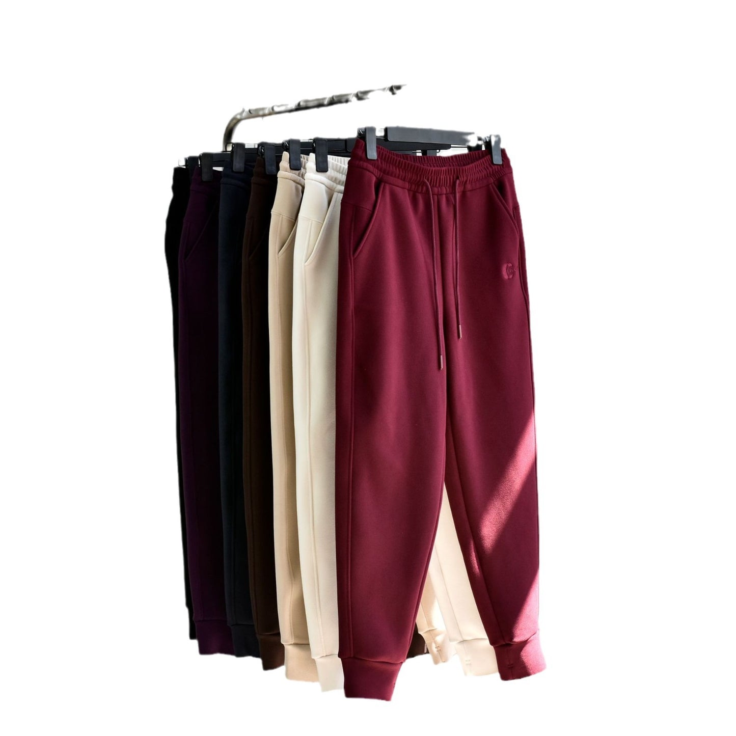 [Hot Leather Windproof Pants Winter New Thick Wool Silk Velvet Large Size Sports Casual White Guard Pants