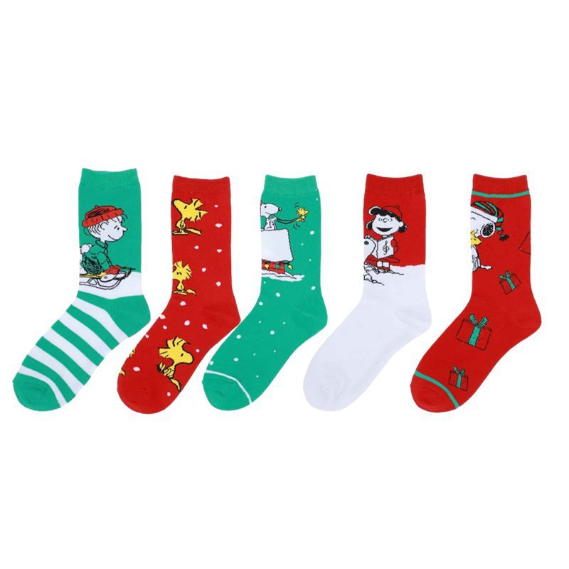 Cotton Christmas Anime Trendy Socks Men's Socks Snoopy Women's Mid-tube Cotton Sleigh Gift Socks-5PRS