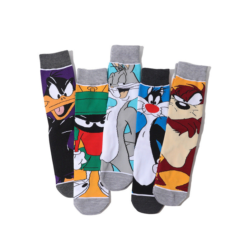Wholesale Trendy Men's Cotton Cartoon Tube Socks Stockists Women's Animation Personalized Socks-5PRS