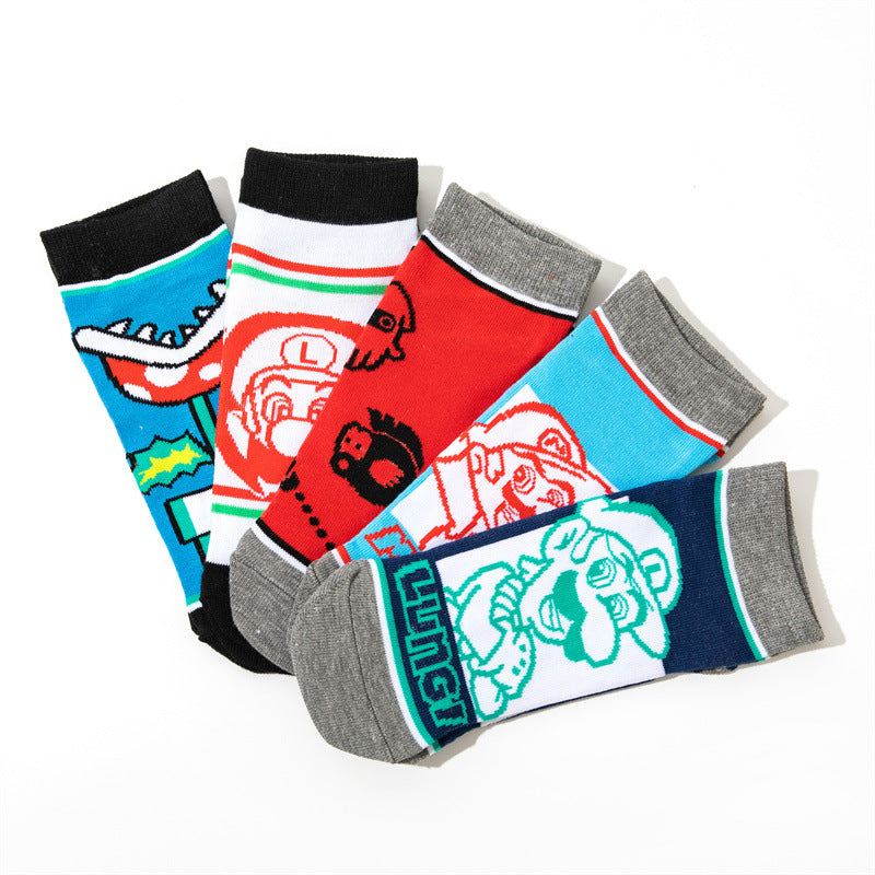 Wholesale Women's Cotton Men's Short Mary Boat Socks Animation Men's Cartoon Sock Personalized Animation Socks-5PRS