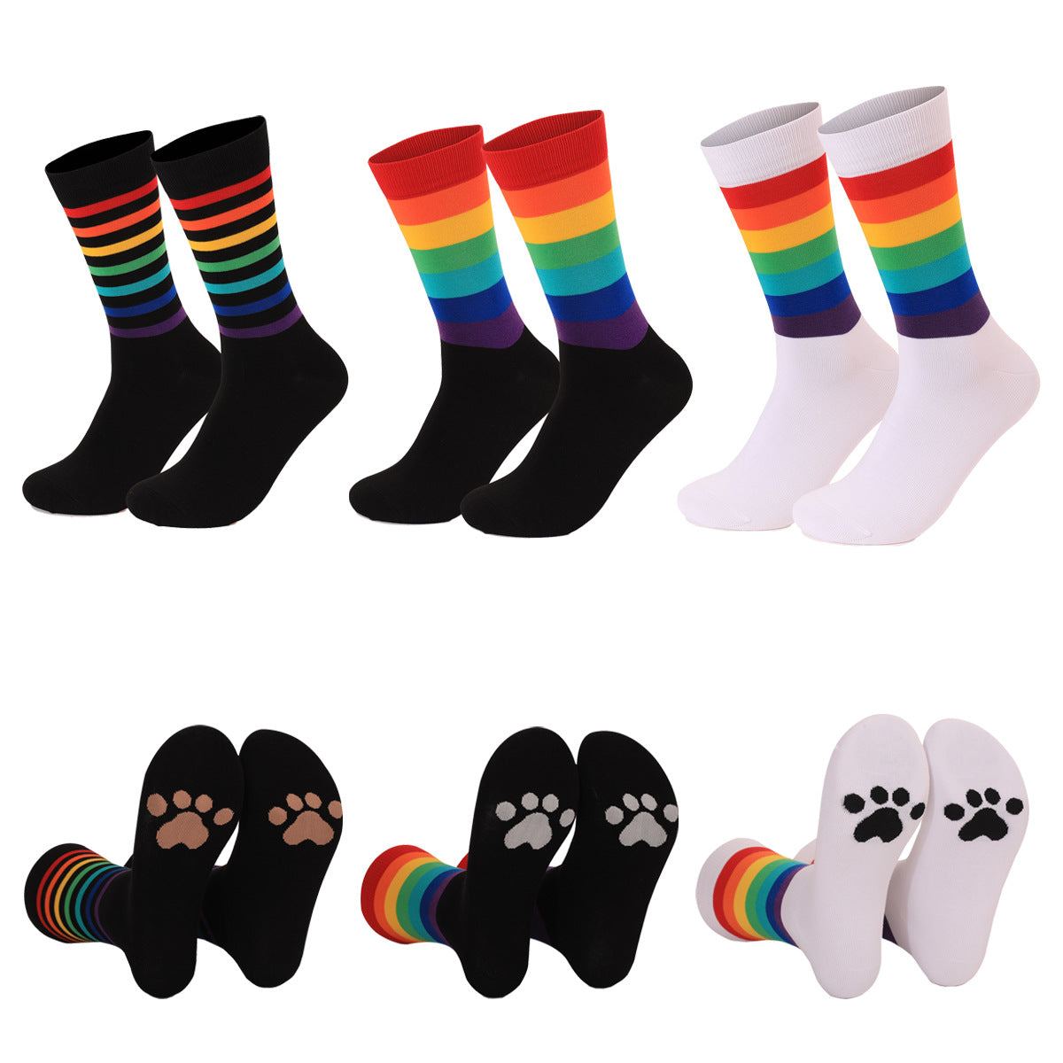 Medium Tube Socks New Rainbow Striped Elements Sweat-absorbing Deodorant Animal Footprints Men and Women Can Wear Medium Tube Socks