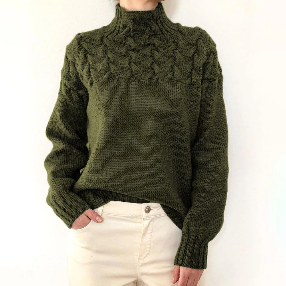 Women's Fashion Cable Knitted Detail Turtleneck Long Sleeve Sweater Women