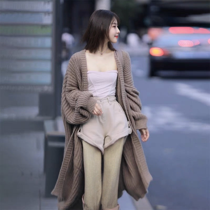 Lazy Trendy Medium and Long Over-the-knee Sweater Jacket for Women