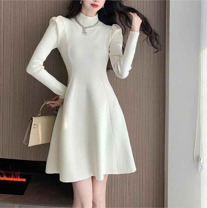 Viral Cozy Knit Dress: Cottagecore A-Line Bubble Sleeve for Spring Autumn Layering
