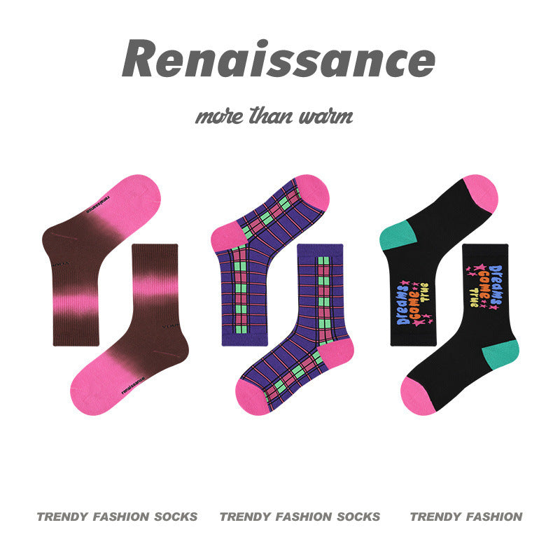Vintage Renaissance Women’s/Kids’ Thermal Socks - Retro Combed Cotton, Fall-Winter Trendy Design-3PRS