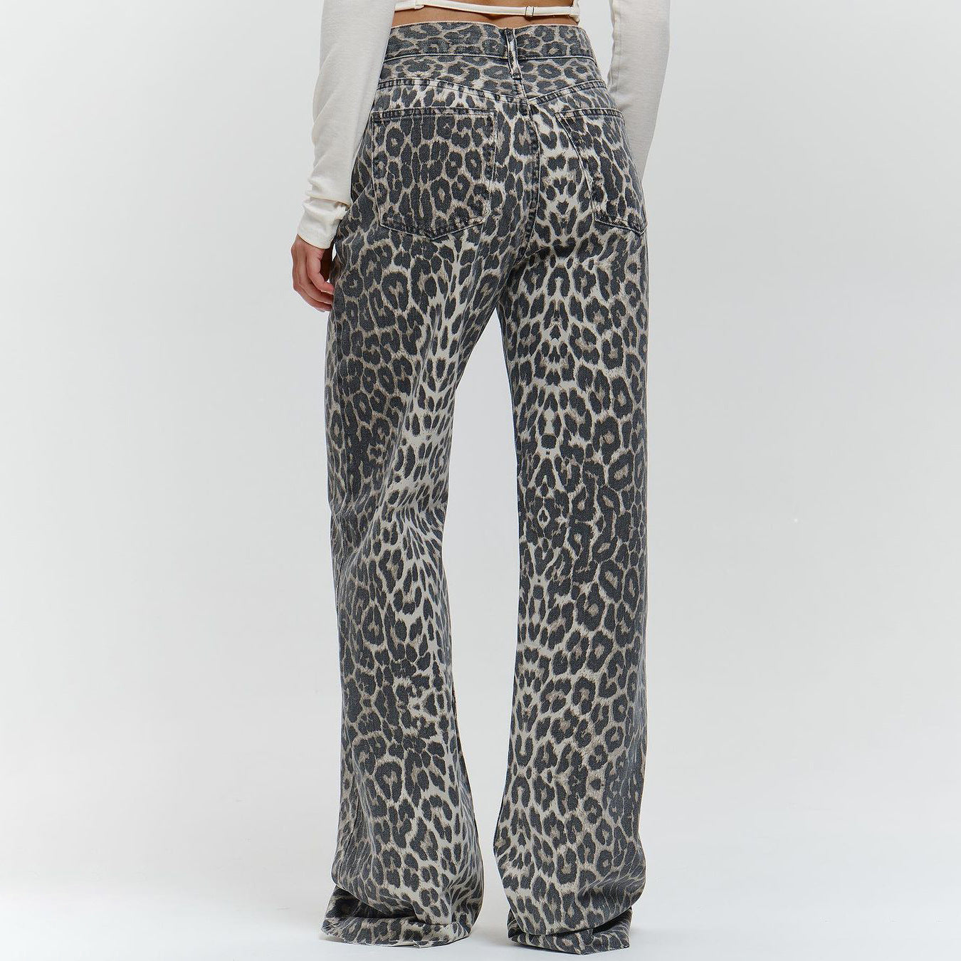Women's Wide-leg Leopard Print Jeans Spring Summer Slim Straight Trousers Spice Girl Fashion Versatile Design