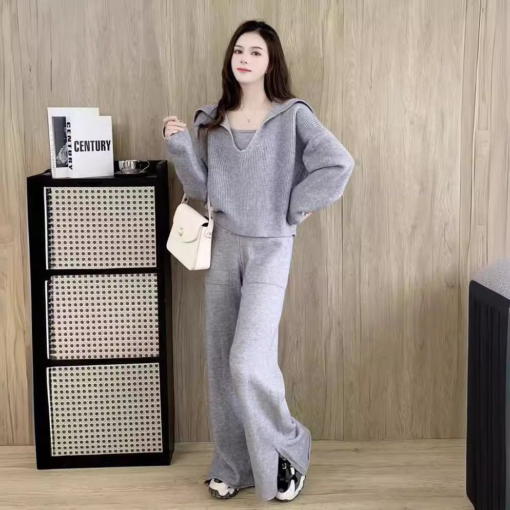 Autumn and Winter Internet Celebrity Fried Street Temperament Muse Fan Gray Fashion Leisure Sports Suit Women's Three-piece Set