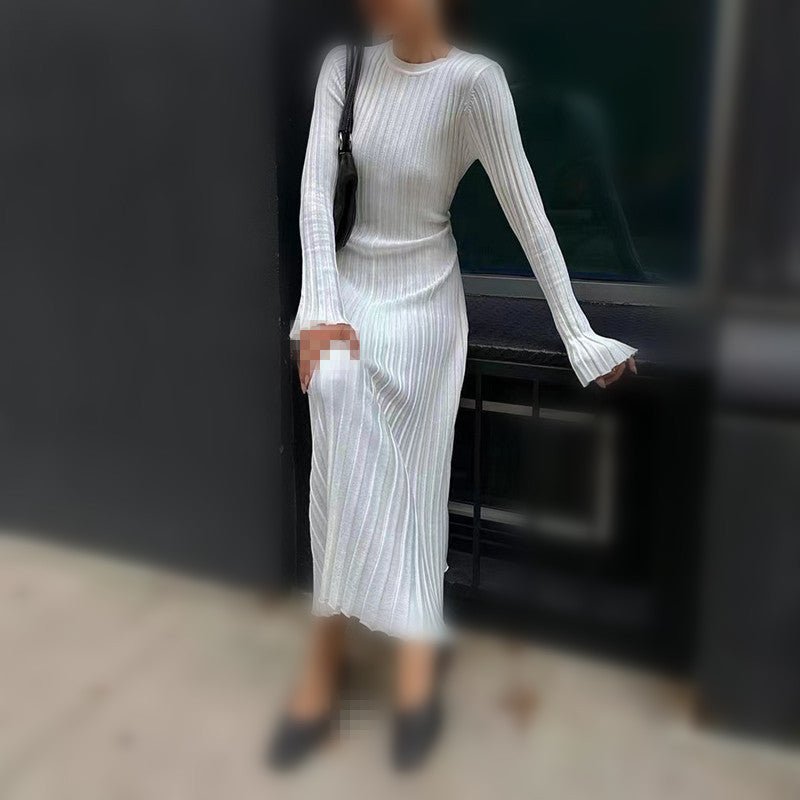 Autumn and Winter New Knitted Dress Casual Waist V-neck Large Pit Strip Thin Knitted Dress Women