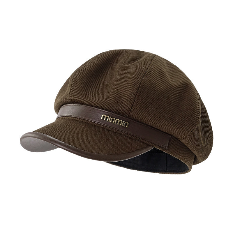 Autumn and Winter New Metal Standard Beret Children Big Head Circumference Show Face Small Reverse Wear Woolen Forward Hat