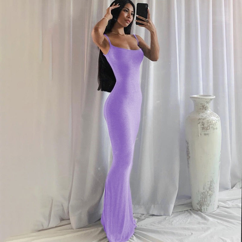 2025 Solid Color Women's Dress Slim Peach Hip Suspender Long Fishtail Skirt