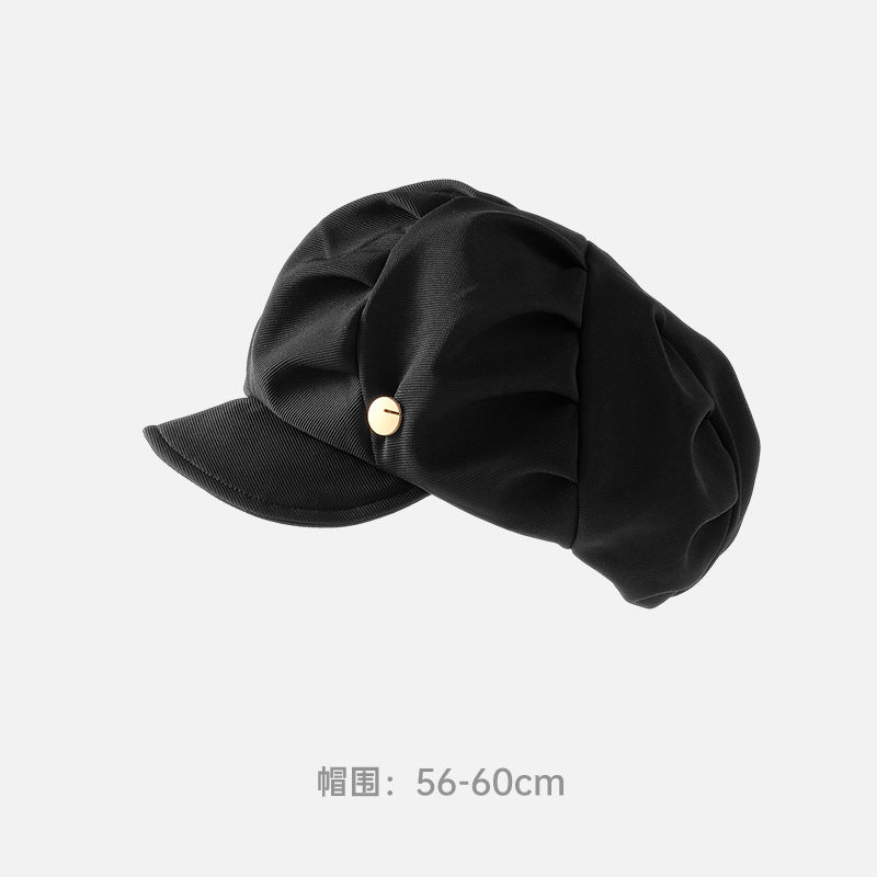 Autumn and Winter New Metal Standard Beret Children Big Head Circumference Show Face Small Reverse Wear Woolen Forward Hat