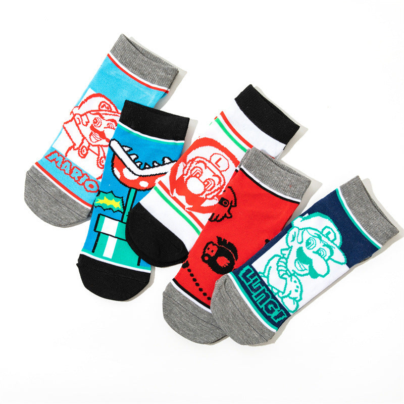 Wholesale Women's Cotton Men's Short Mary Boat Socks Animation Men's Cartoon Sock Personalized Animation Socks-5PRS