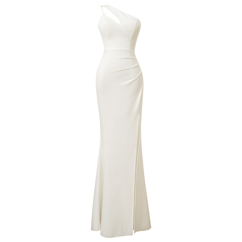 Chic Fall Evening Dress: Asymmetrical Shoulder Mermaid Gown for Sisterhood, Cocktail & Hostess Events – Slim-Fit Elegance