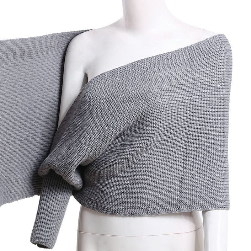 Autumn and winter new V-shaped cross one-word collar off-the-shoulder knitted sexy pullover sweater scarf