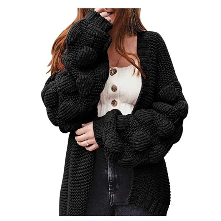 Cardigan Sweater New Knitted Sweater Autumn and Winter Long Cute Ball Loose Thick Coat Women