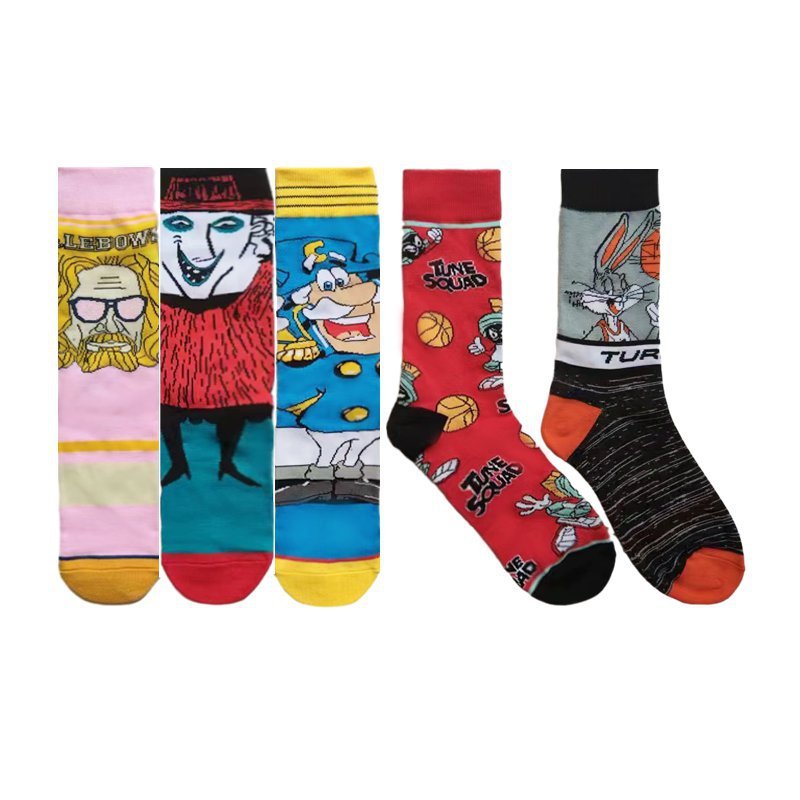 Casual Men's Cotton Socks, Four Seasons Women's Animation Tide Socks-5PRS