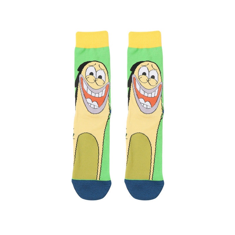 Tide Socks Cotton Cute Animation Socks Cartoon Men's Flower Socks Medium Tube Socks Women's Stockings-5PRS