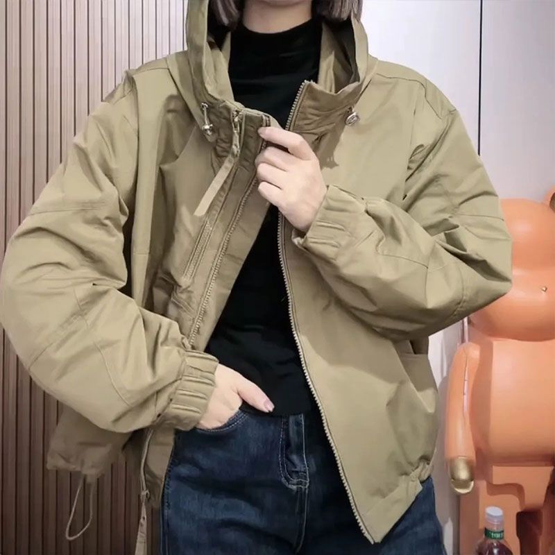 Zipper Hooded Retro Style Spring and Autumn New Loose Versatile Jacket Sunscreen Clothing Women Wear Cotton Coat