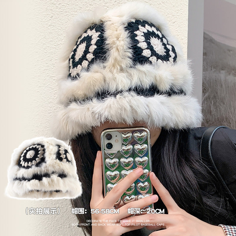 Big Puff Plush Rabbit Hair Handwoven Lion Dancing Hat Cold Fisherman Children Cute Plush Knitted Basin Women Hat