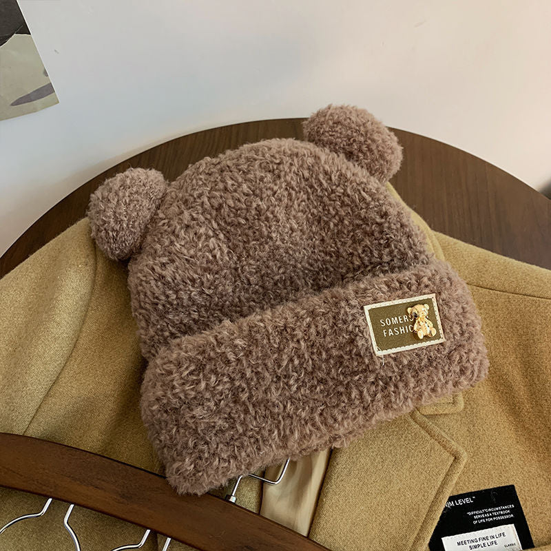 New Knitted Hat Children's Winter Wool Stripes Show A Small Face Plush Warm Thickened Large Head Circumference Ear Protectors Stacking Hat