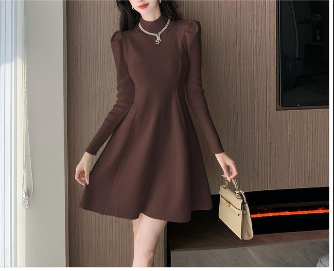 Viral Cozy Knit Dress: Cottagecore A-Line Bubble Sleeve for Spring Autumn Layering