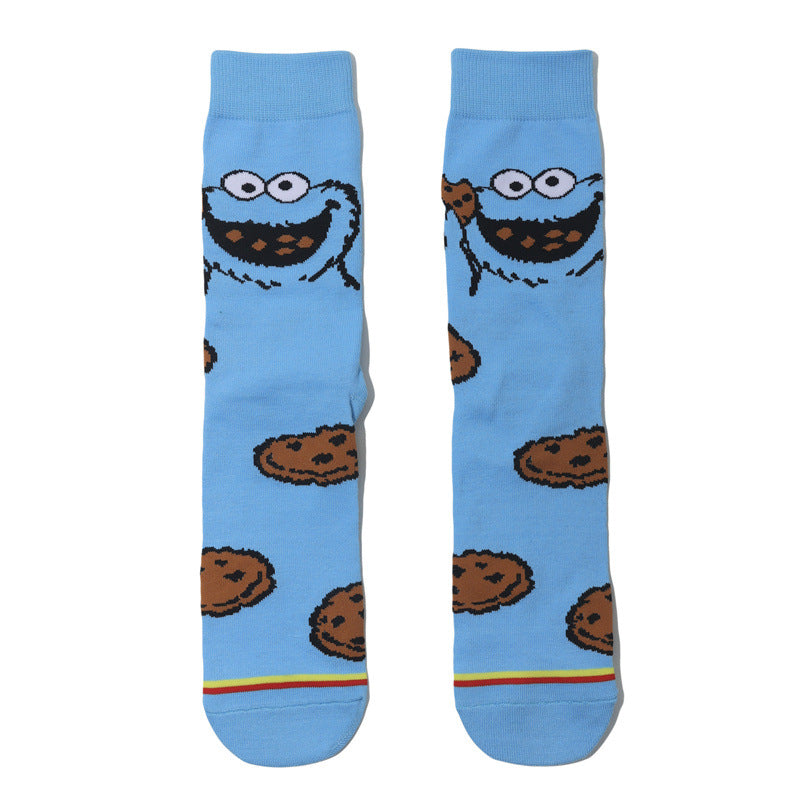 Wholesale Men's Cartoon Socks Cotton Medium Tube Tide Socks Sesame Street Cute Women Ins Socks-5PRS
