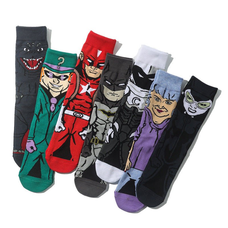 Cotton Men's Medium Tube Cartoon Sock Anime Women's Movie Socks Daredevil Socks Long Tube Tide Socks-5PRS