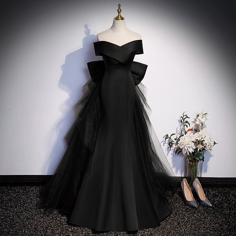 Toast Clothes Burgundy Fishtail 2024 New Vocal Art Test Evening Dress Women's Annual Meeting Host One-word Shoulder Light Wedding Dress