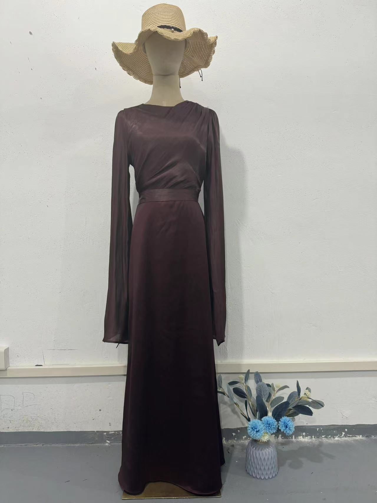 Boho Flowy Chiffon Maxi Dress - Tiered Sleeve Satin Slip