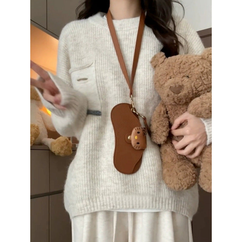 Crew Neck Lazy Wind Women's Autumn and Winter New Wear Design Sense Knitted Sweater Loose Top Tide