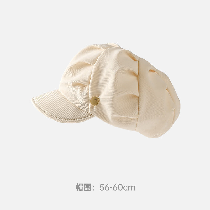 Autumn and Winter New Metal Standard Beret Children Big Head Circumference Show Face Small Reverse Wear Woolen Forward Hat