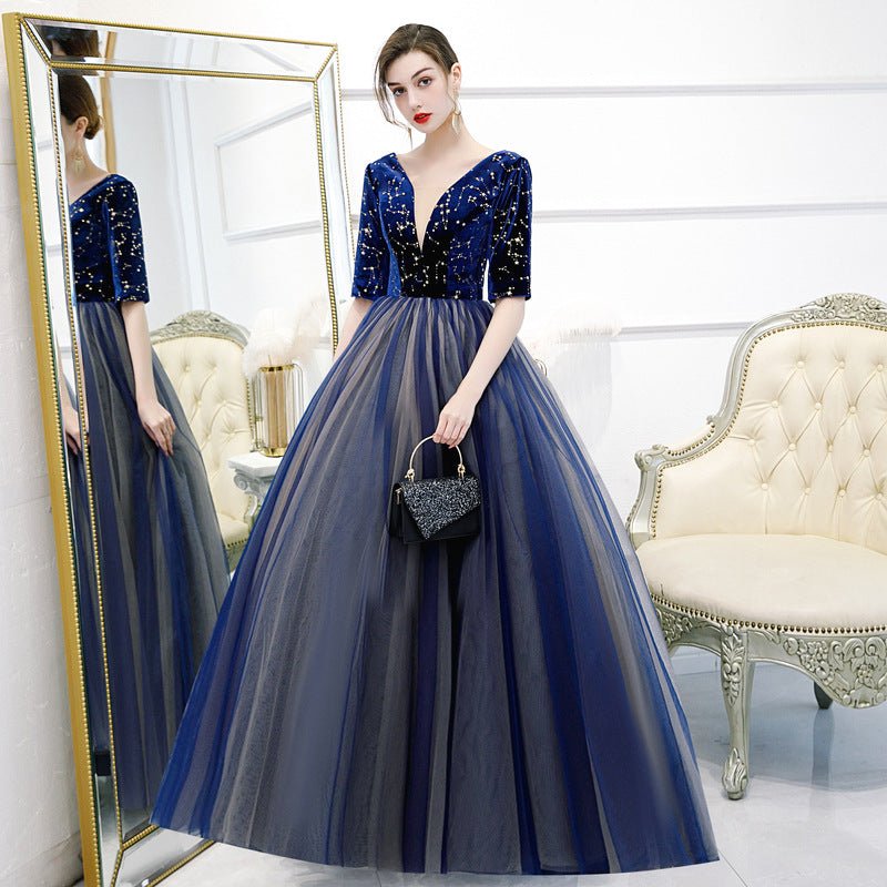 Color Yarn New Chorus Performance Student Vocal Solo Art Test Clothing Puffy Skirt Long Evening Dress Women