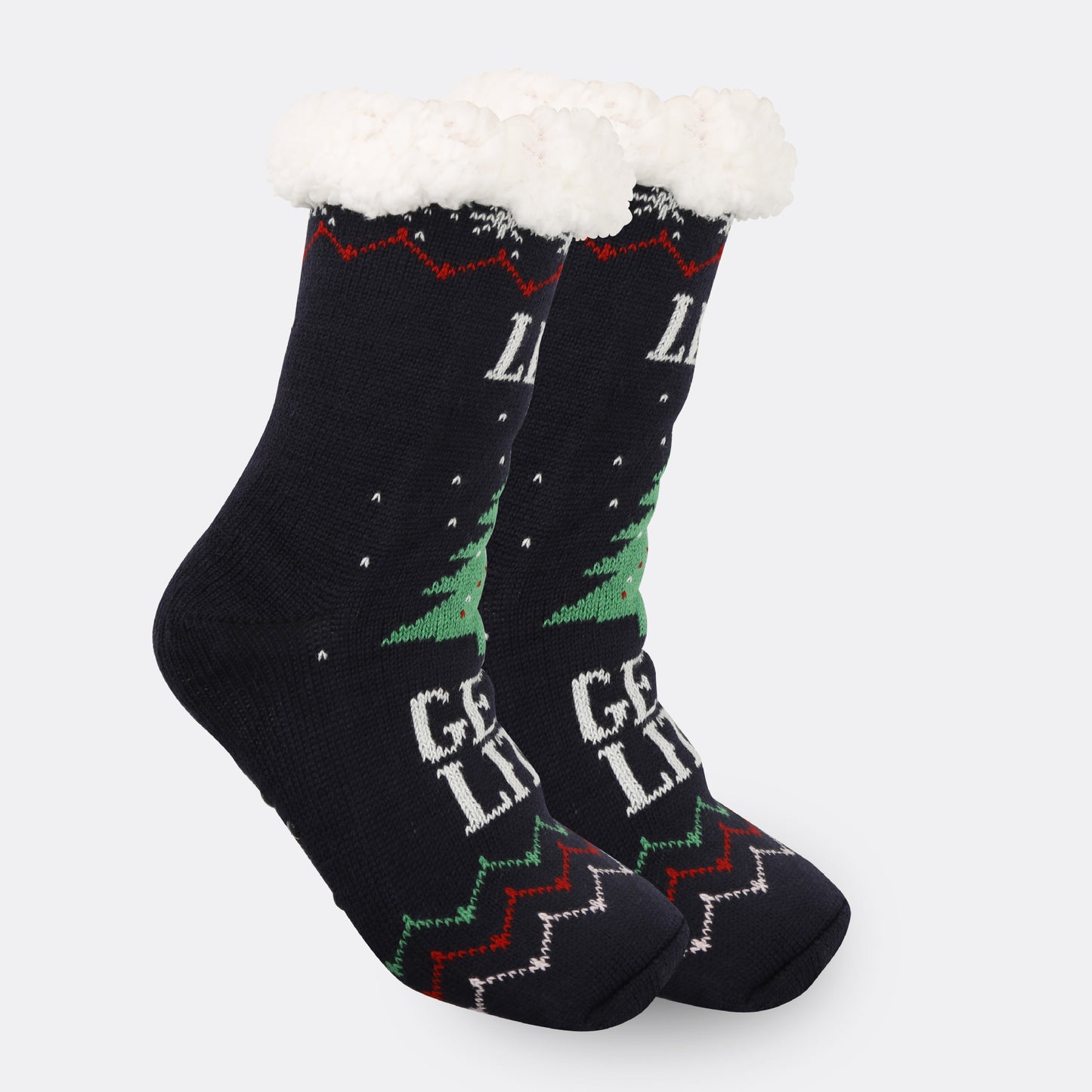 2PRS-Festive Thermal Knit Xmas Socks -Fleece-Lined Winter Sleepwear for Women, Cozy Cabin & Postpartum Recovery