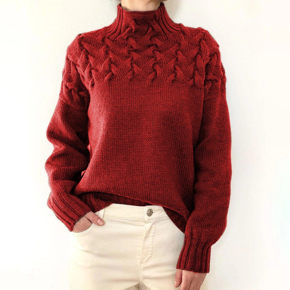 Women's Fashion Cable Knitted Detail Turtleneck Long Sleeve Sweater Women