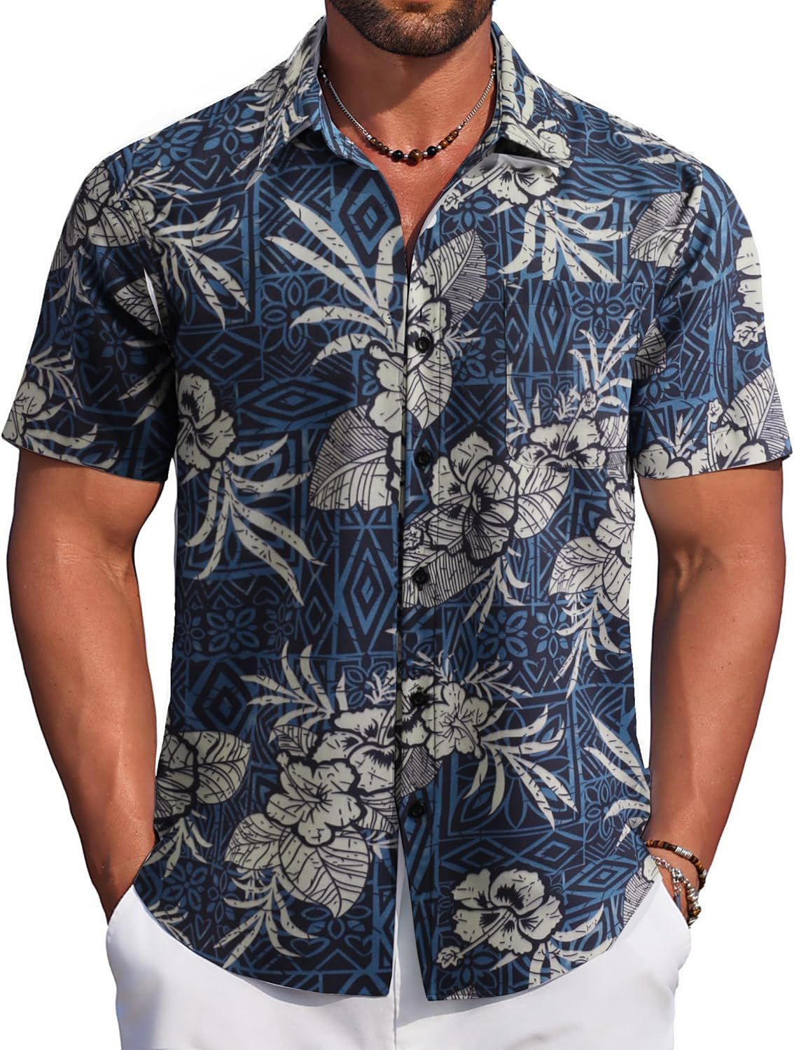 Capsule Wardrobe Essential | Sustainable Hawaiian Shirts | Unisex Cropped Sleeve Beach Tops with AI-Enhanced Floral Patterns