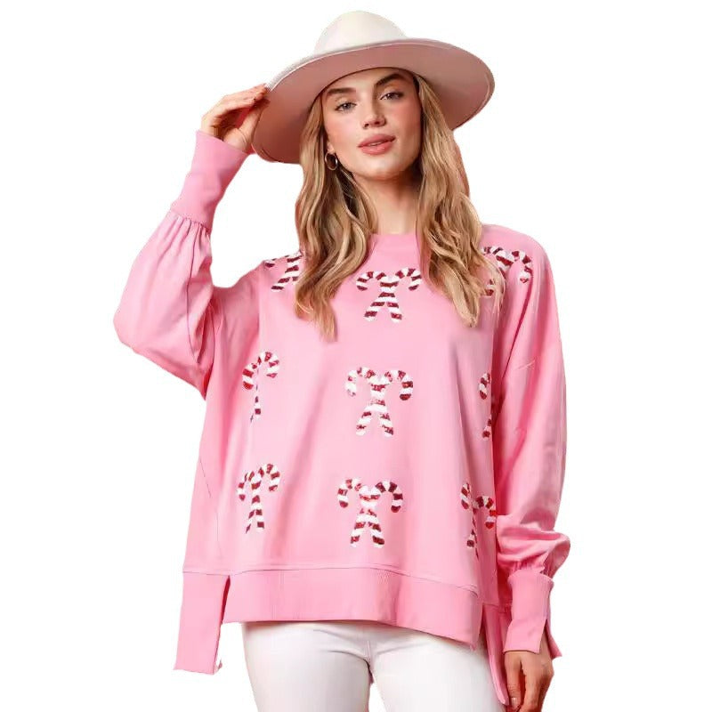 2024 Autumn and Winter New Women's Clothing Christmas Candy Sequined Top Loose Casual Sweater