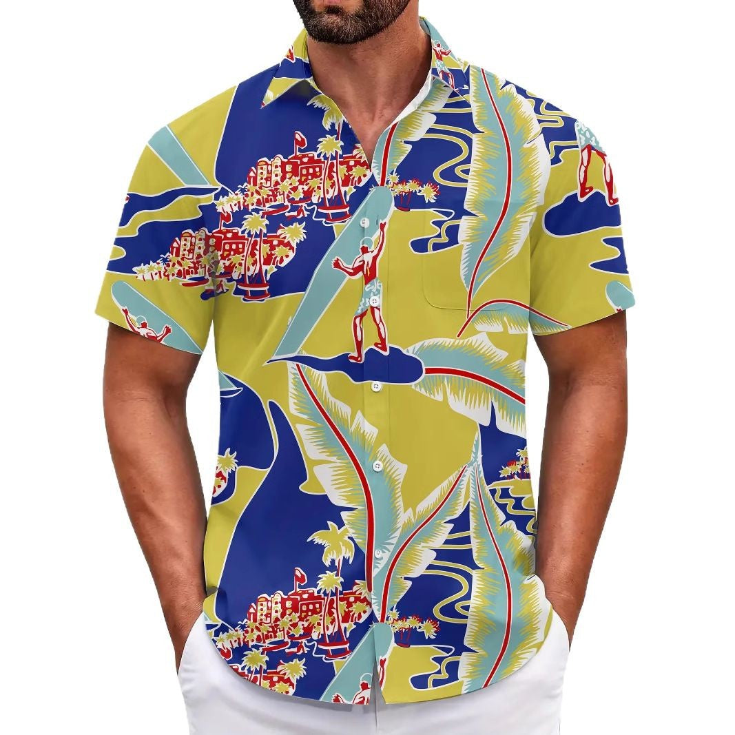 Capsule Wardrobe Essential | Sustainable Hawaiian Shirts | Unisex Cropped Sleeve Beach Tops with AI-Enhanced Floral Patterns