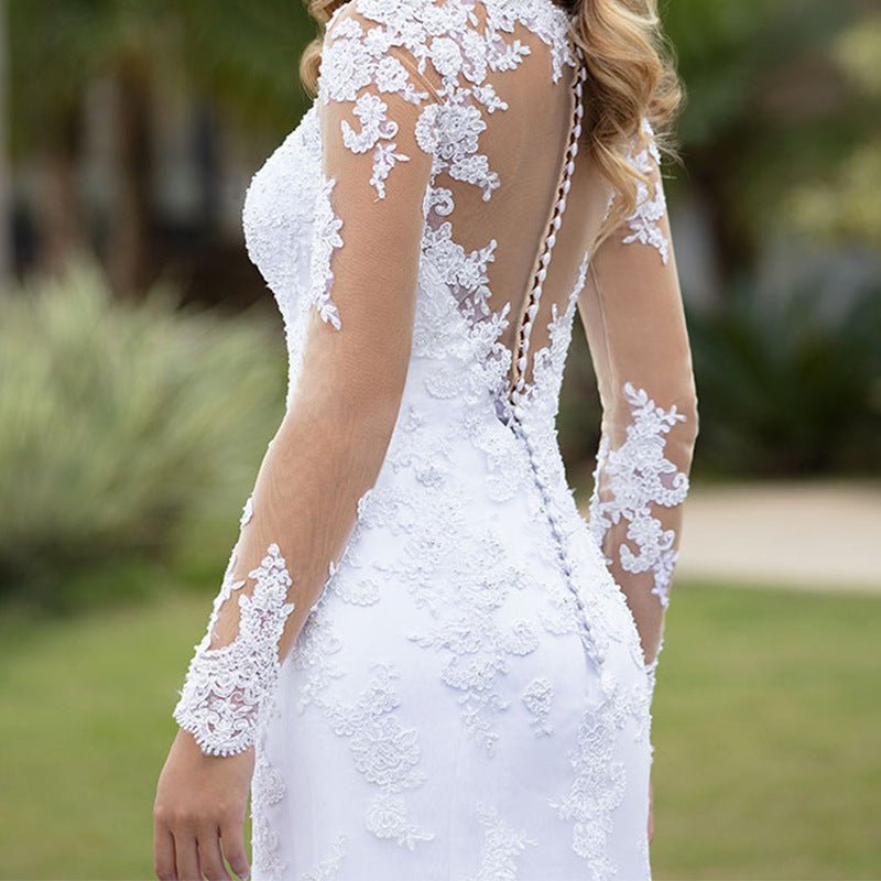 Wedding Dress Fishtail New Dress European Slim Fit Sexy Long Sleeve Leaking Back Wedding Banquet