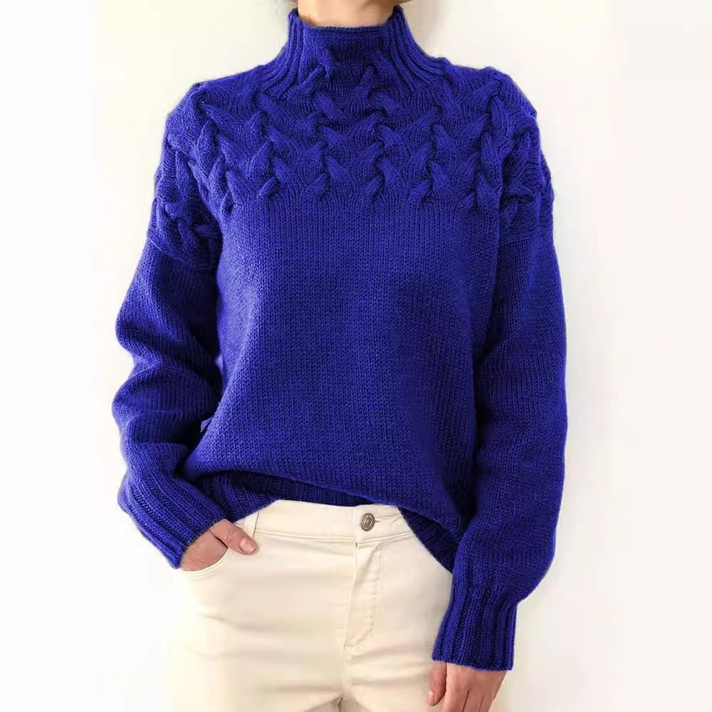 Women's Fashion Cable Knitted Detail Turtleneck Long Sleeve Sweater Women