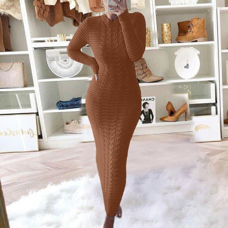 Autumn and Winter New Women's Fashion Twist Long-sleeved Woolen Dress